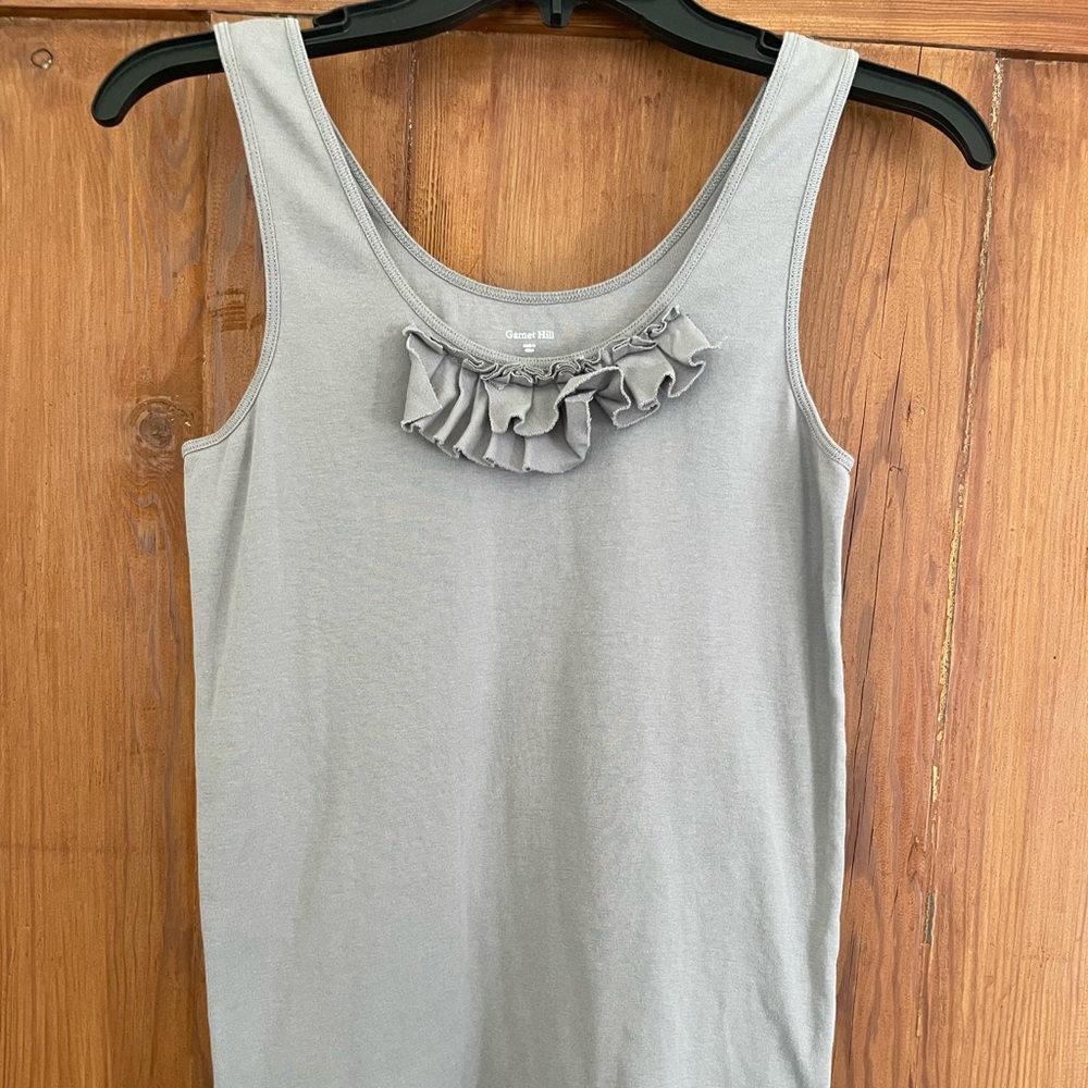 Garnet Hill Gray Ruffle Cotton Knit Tank Top Size S